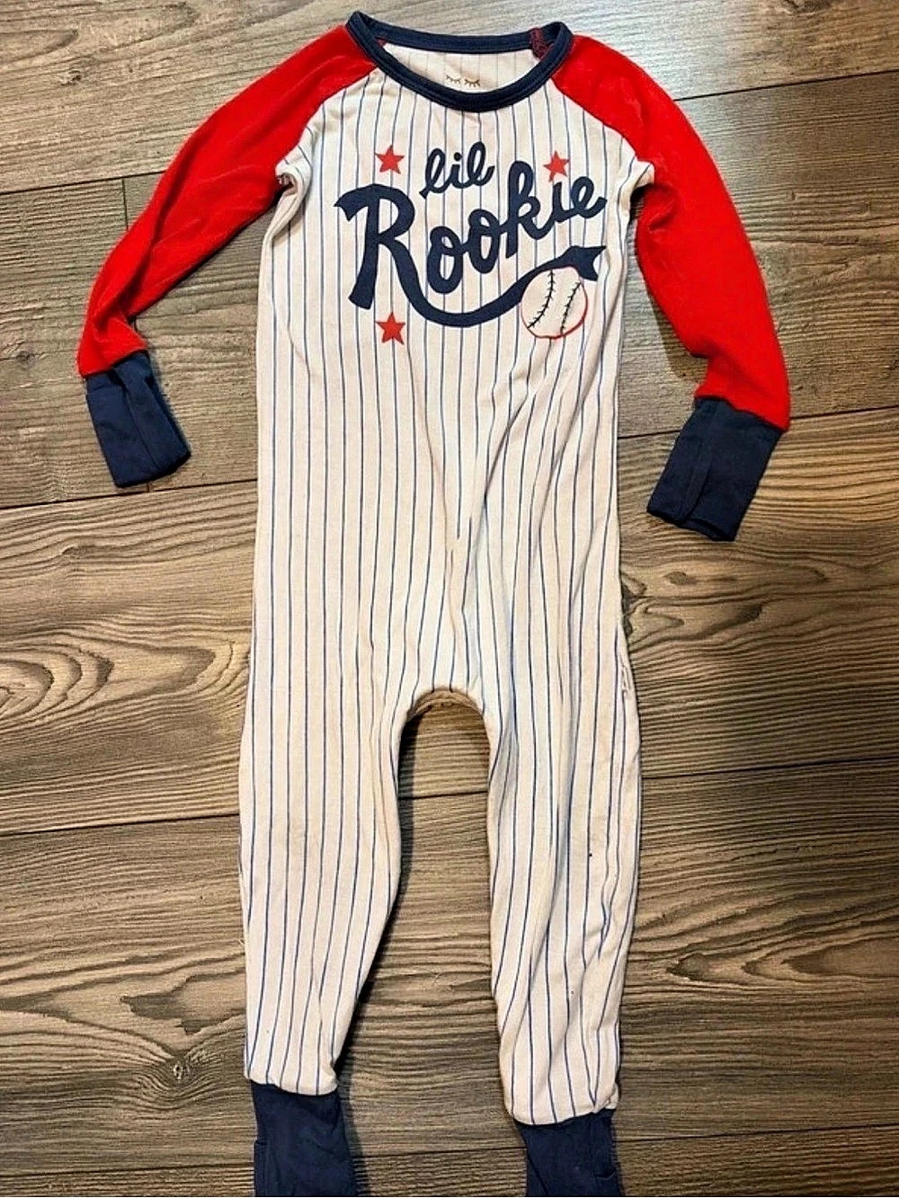 Little sleepies  Baseball Footie Baby 12-18 Months
